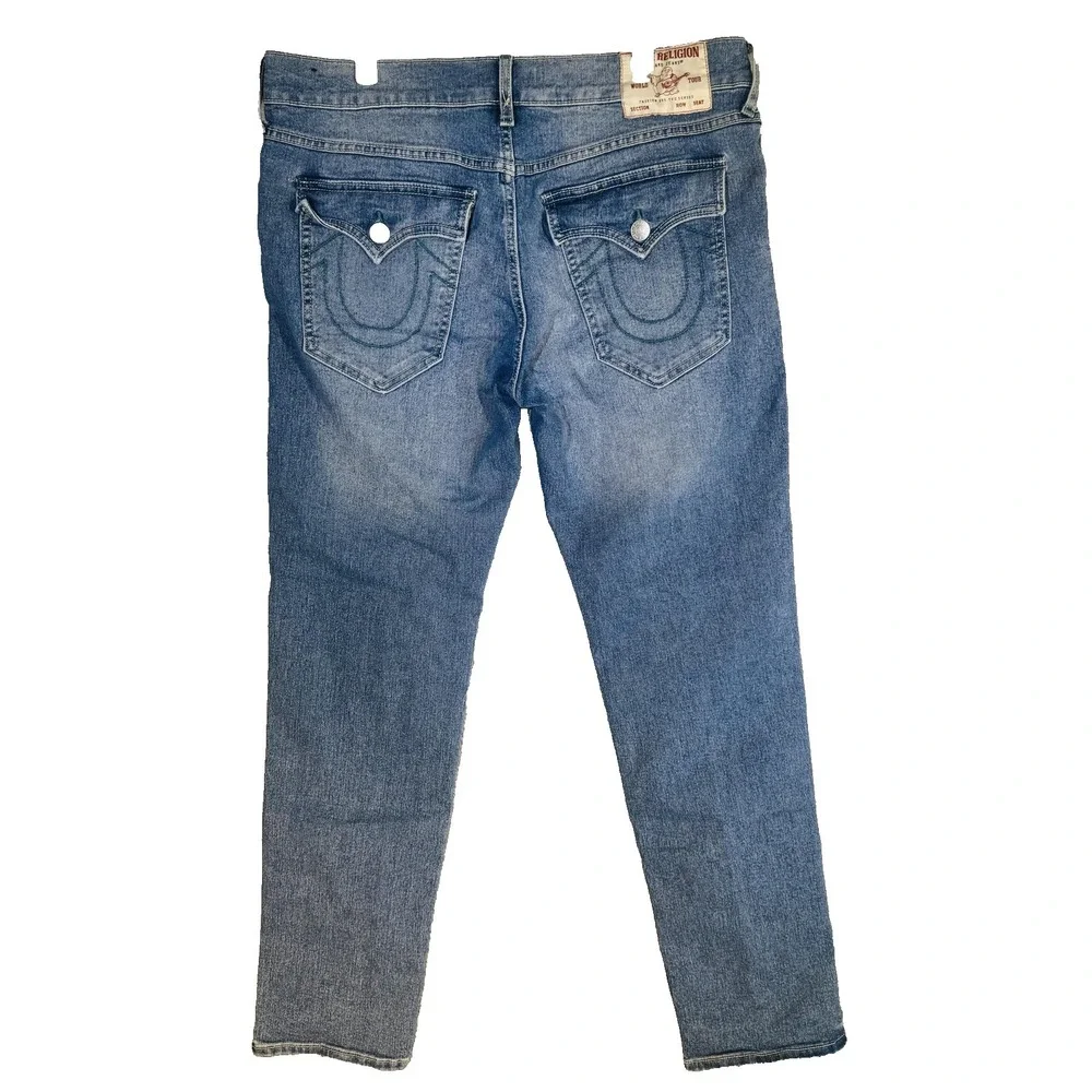 True Religion Geno Jeans Mens 36x31 Blue Light Wash Tapered Relaxed Zip Fly